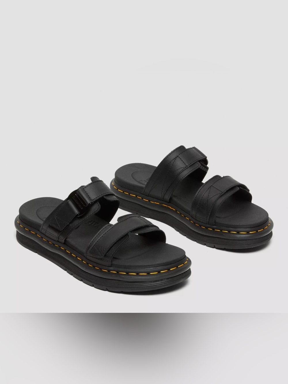 Dr. Martens Black Slide Sandals with Yellow Stitching